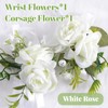 URROMA Wrist Corsage Boutonniere Set, 2Pcs White Rose and Ribbon