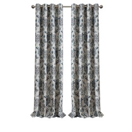 Elrene Home Fashions Sorrento Jacobean Floral Room-Darkening Window Curtain, 52 in x 95 in, Blue/Taupe