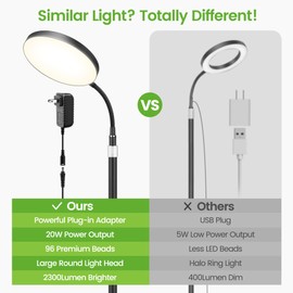 MistyJungle Plant Grow Lights for Indoor,20W Large Round Full Spectrum Warm Light with Gooseneck,63in Tall Stand Floor Growing Lamp, Auto Timer,10 Dimmable Levels for Tall Small Plants Flower Growth