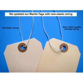 Paper Tags with Strings Attached Elastic- #1, 2 3/4” x 1 3/8”, Box of 500 Manila Shipping Label Tags with Elastic String and Reinforced Hole