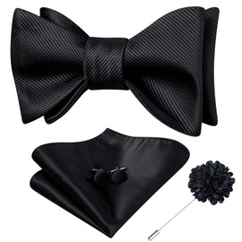 Dubulle Self Tie Bowtie and Lapel Pin Black Solid Bow Tie Set for Men Mens Handkerchief Cufflinks Set Wedding