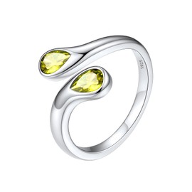 Silvora Sterling Silver Birthstone Rings, S925 Sterling Silver Open Rings Jewelry Gifts for Women Girls Adjustable