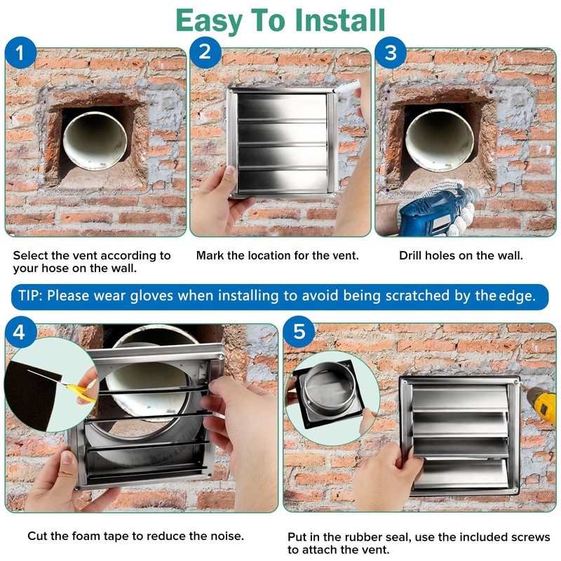 4" Metal Dryer Vent Cover for Exterior Wall, Stainless Steel