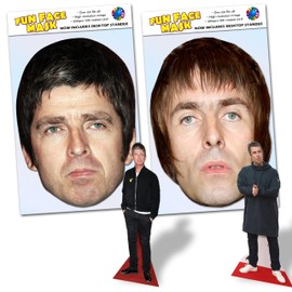 Party People Noel Liam Masks – Noel and Liam Gallagher Twin Pack Ready To Wear Celebrity Card Face Masks Includes Freestanding 20cm Desktop Standee Card Cutout - Standee Noel Liam Twin