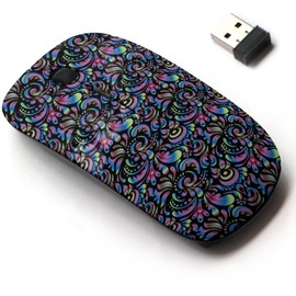 mouse inalámbrico 2.4G con bonito diseño de patrón para todos los portátiles y computadoras de computadora con nano receptor, simetría decorativa árabesco, buen saludo