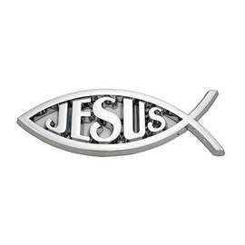 CLA Jesus Christian Fish Symbol Ichthus Chrome Emblem, 5x1.5 inches, ABS Plastic, Chrome Finish, Peel-n-Stick