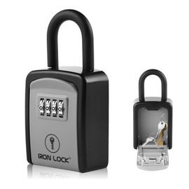 Iron Lock® - Key Lock Box Portable with Removable U-Shackle Indoor Outdoor Waterproof 4 Digit Combination with Resettable Code with A B Switch Key Lockbox for Outside Hold Spare Keys for Realtors