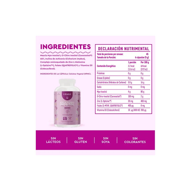 Vitat Myo Inositol D-chiro Cpsulas Sabor Sin sabor