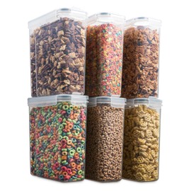 6 Pack Airtight Cereal Food Storage Container - BPA Free Plastic Kitchen and Pantry Organization Canisters for, Dry Pet Food, Flour, Sugar, Rice, Nuts, Snacks & More (135.5 Oz) Labels & Chalk Marker