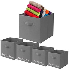 A406 2x Foldable Storage Boxes Storage Cube Boxes Storage Basket Fabric Cubes with Handles Collapsible Fabric Organiser Clothes Storage Box (Medium-25x25x25cm, Grey)