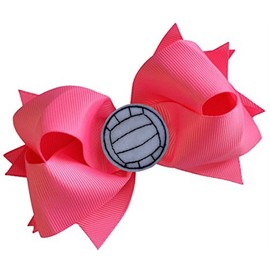 Funny Girl Designs VOLLEYBALL BOW Girls 4.5 Inch Grosgrain Volleyball Hair Bow with Embroidered Volleyball (HOT PINK)