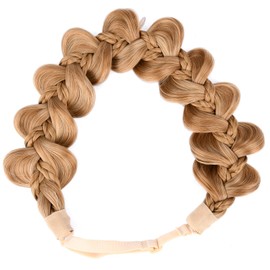 Gledola Bridal Hair Accessories Wide KinkyFishtail Plaited Braids Headband Braided Synthetic Hair Elastic Stretch, for Women, Bride (Golden Blonde)