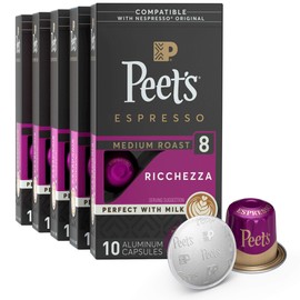 Peet's Coffee Espresso Capsules Ricchezza, Intensity 8, 50 Count Single Cup Coffee Pods Compatible with Nespresso Original Brewers