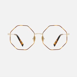 TIJN 「TIJN-Dopamine-Duncan」 Metal Glasses for Women Octagon Slim Line Structure Full Rim Unisex Style Eyeglasses - Color: Red Bird Tortoise