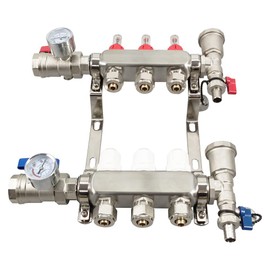 INTBUYING 3-Loop 1/2" Radiant Floor Heating Manifold Set Stainless Steel Radiant High-flow Floor Heating Set with Flow Meters For Hydronic Radiant Floor Heating