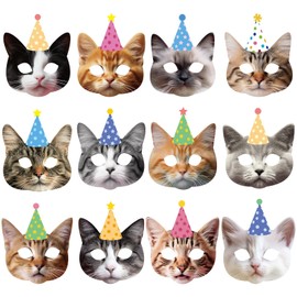 CHUNNIN 12 Pieces Cat Birthday Party Decoration Masks Cat Favors Kitten Party Kitten Decoration Masks Facial Cats Theme Cats Supplies for Birthday Kids' Dress Up & Pretend Play Supplies