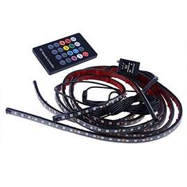 TOTMOX 4pcs 12V Car LED RGB Ambience Decorative Neon Strip Underglow Remote Control Flexible Strip with Music Control Mode