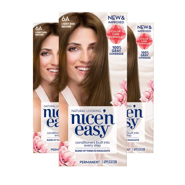Clairol Nice 'n Easy Permanent Hair Color, 6A Light Ash Brown, Pack of 3