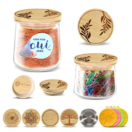 4 Oui Yogurt Jar Lids With Beautiful Olive Branches Pattern. Made of Bamboo Wood with Food Grade Silicone Sealing Ring. Durable, Food-Safe, Airtight Fit. Oui Yogurt Jar Lids for Regular or Petite Jars