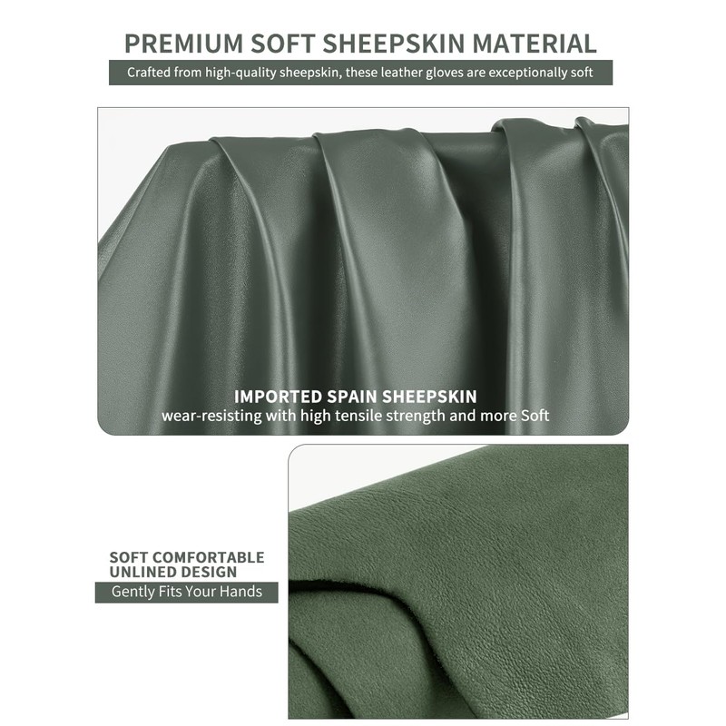 FIORETTO Women's Fingerless Leather Gloves for Driving & Motorcycle, Green