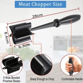 Meat Chopper, Ground Beef Masher with 5-Blade Head, High-Temp Heat-Resistant Nylon Hamburger Chopper Non-Stick Mince Meat Shredder for Kitchen Turkey Home Cooking Black