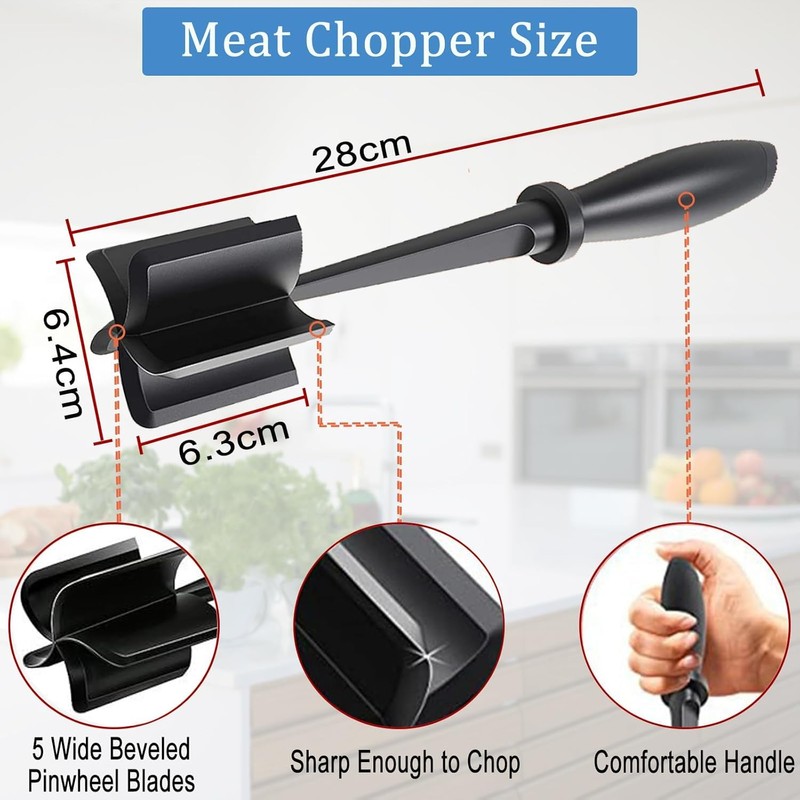 Meat Chopper, Ground Beef Masher with 5-Blade Head, High-Temp Heat-Resistant
