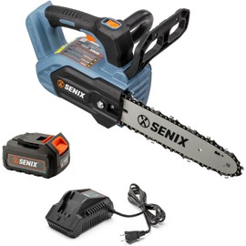 SENIX X2 20 Volt Max Cordless Chainsaw with 10-inch Bar and Chain for Limbs and Small Branches Up, Lightweight, Top Handle, Includes 2.5 Ah Li-Ion Battery and Charger (CSX2-M1)