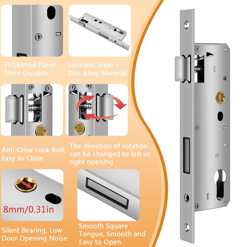Stainless Steel Mortice Sash Lock, 92MM Center Door 40MM Backset