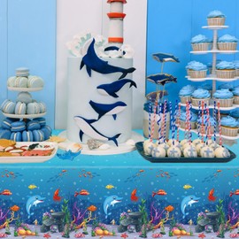4 Pack Ocean Animals Tablecloths Ocean Waves Underwater Table Cover Under The Sea Table Cloth Ocean Sea Life Tablecloth Ocean Animal Table Clothes for Summer Beach Pool Birthday Party Decoration