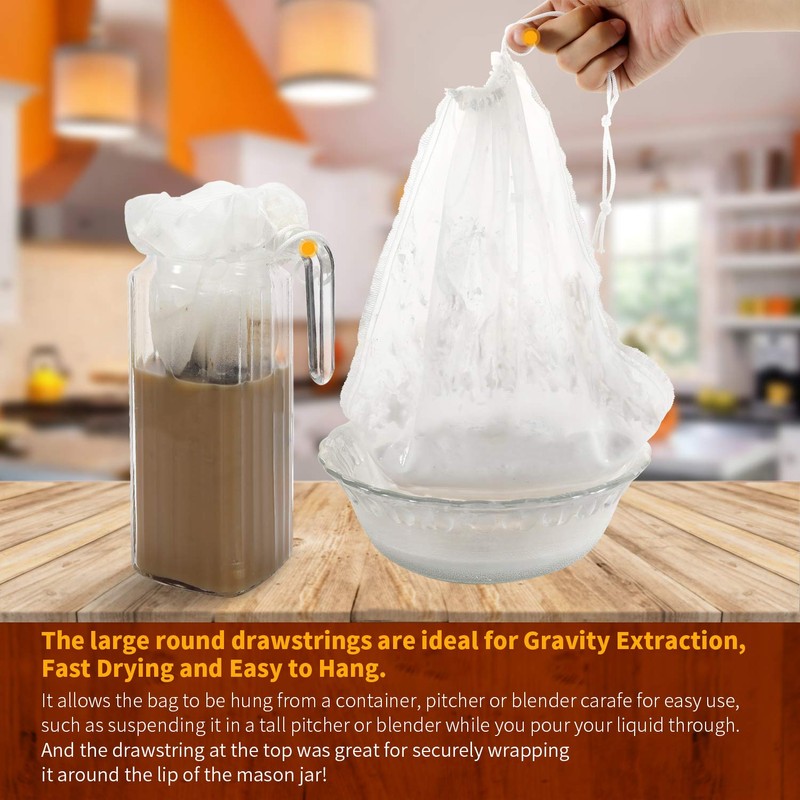Nut Milk Bags, 12"x12", 2 Pack, Reusable Nylon Food Strainer,
