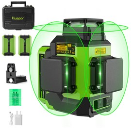 Huepar Laser Level 3x360 Self Leveling with 2 Li-ion Batteries, 12 Lines 3D Lazer Level Outdoor Green Cross Line Laser Level for Father's Day, 360 Wall Nivel Laser Tool for Men Construction - LS03CG