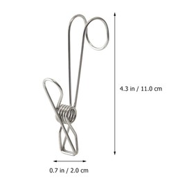 Cabilock 10pcs Stainless Steel Metal Long Tail Clip with Hooks Cord Clothes Pins Hanging Peg Clips Utility Clips for Laundry Outdoor Clothesline Kitchen Camping (Steel Color)