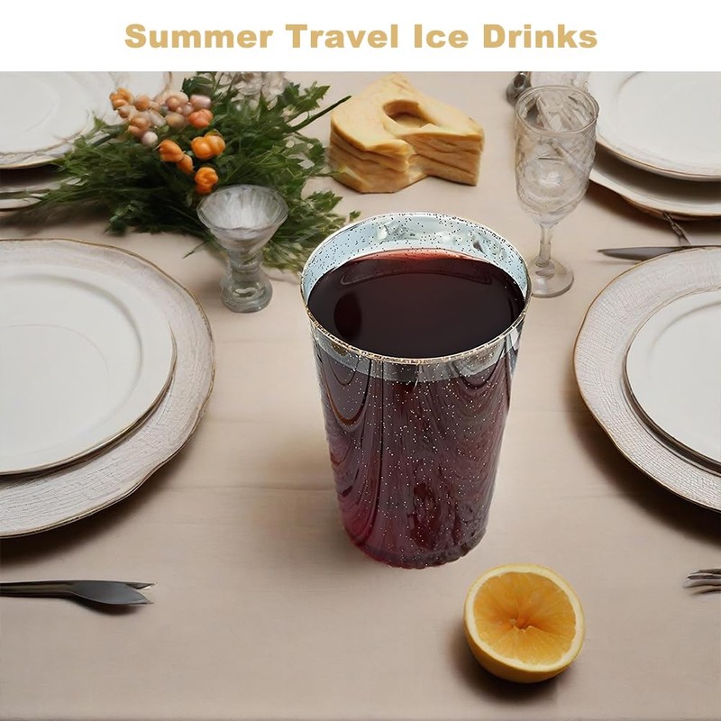 Clear Plastic Cups, 30PCS Gold Glitter Plastic Reusable Drinking Elegant