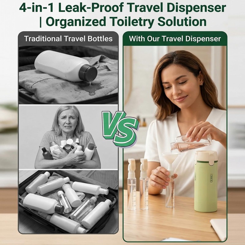 4 in 1 Travel Dispenser Bottle Set, Leakproof TSA Travel