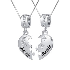 ZakiaHo 2pcs Bestie Best Friends Matching Heart Couple Necklaces Christmas Birthday Jewellery Gifts for Women Dainty Adjustable Love Heart Pendant Necklace