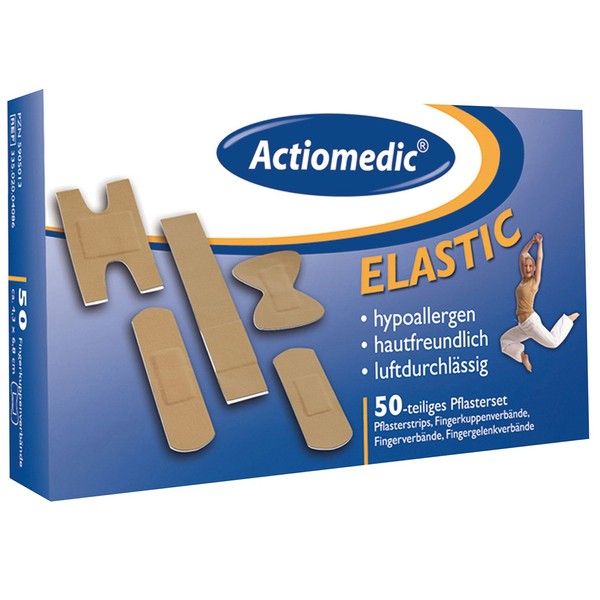 ACTIOMEDIC Elastic Plaster Set, Specially Shaped & Hypoallergenic Plasters, Skin-Friendly
