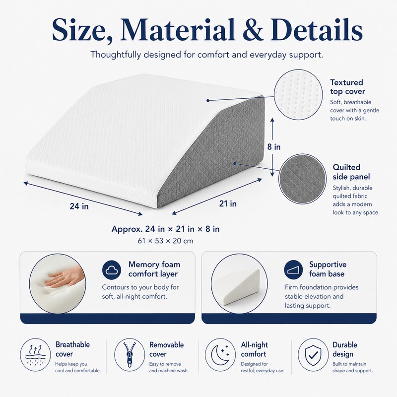 Leg Elevation Wedge Pillow for Rest & Sleeping – 8-Inch