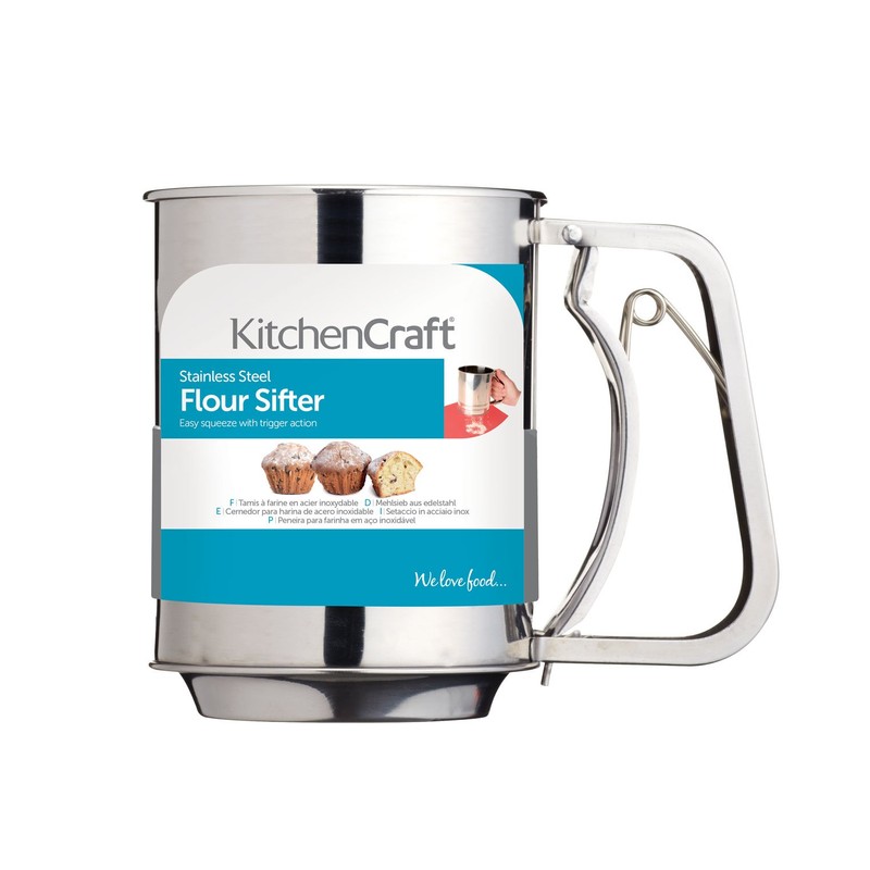 KitchenCraft Flour Sifter with Handle and Trigger, Stainless Steel, 3