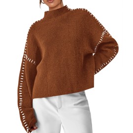 PRETTYGARDEN Women's Chunky Knit Winter Sweaters Casual Long Sleeve Mock Neck Oversized Loose Pullover Sweater Tops (Caramel,Large)