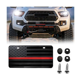 Mandark American Flag Car License Plate, Aluminum 3D Metal Automotive Front License Plate with Screws, 6 x 12 Patriotic Vehicle Embossed Plate Accessories, Universal for RV, SUV, Truck (Red)