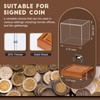 JupDec Coin Display Case, Clear Acrylic Showcase with Wood Base