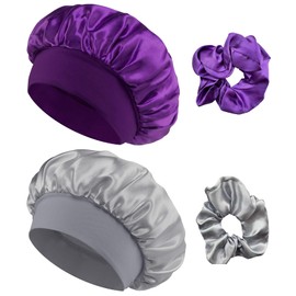 Loomify Satin Sleep Cap, Pack of 2 Silk Caps, Adjustable Hair Cap, Silk with 2 Satin Hair Bobbles, Night Sleep Cap, Women, Girls, Breathable Sleeping Cap, Black, pink