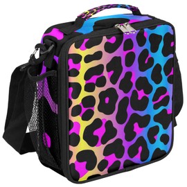SinSenMa Rainbow Leopard Lunch Bags with Shoulder Strap Cheetah Print Insulated Lunch Boxes for Kid Girls Women Waterproof Thermal Cooler Tote Bag Portable Picnic Bag for School Work Outdoor Gifts
