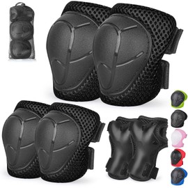 Juego de rodilleras y coderas para niños y jóvenes con protector de muñeca 3 en 1 para niños de 3 a 14 años para patineta, esquí, ciclismo, BMX, correr, patinete