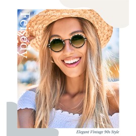 FEISEDY Retro Small Round Sunglasses for Men Women Classic Vintage Hippie Circle Style UV Protection B0208 Green