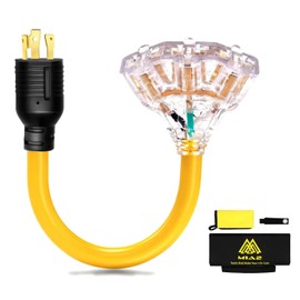 30 amp to 15 Amp/20 Amp Generator Adapter Locking Cord Nema L5-30P Male to 3X 5-20R Female 1.5 FT Household Outlet Female 30 amp to 3X 5-20R