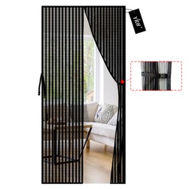 YRH Magnetic Fly Screen Door,New Side Buckle Design,Heavy Duty Mesh,Self Sealing - Upgrade Enhanced Screen Mesh,Powerful Magnets,Full Frame Magic Tape Screen Door No Gap,Black - 80 × 200 cm