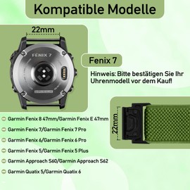 TumCez 22 mm QuickFit Bracelet for Garmin Fenix 8 47 mm/Fenix E 47 mm/Fenix 7/Fenix 7 Pro/Fenix 6/6 Pro/Fenix 5/5 Plus/Epix Gen 2 Wristband, Elastic Nylon Replacement Strap for Approach S62/S60