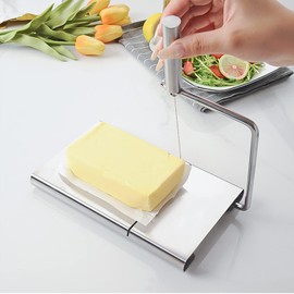 CHICIRIS Cortador de Queso y Rebanador, 8.3 X 5.1 in Rebanador de Queso con Alambre, Cortador de Queso de Acero Inoxidable con Tabla de Cortar Queso de Bloque de Alambre, para requesón, queso