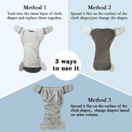 2 Pack Adult Cloth Diapers with Diaper Inserts, Washable Reusable Adult Diaper Cover Elderly Incontinence Protection Nappies Underwear Adult Diaper for Women Man, Waist 39.4-53.2” (Gray XL)